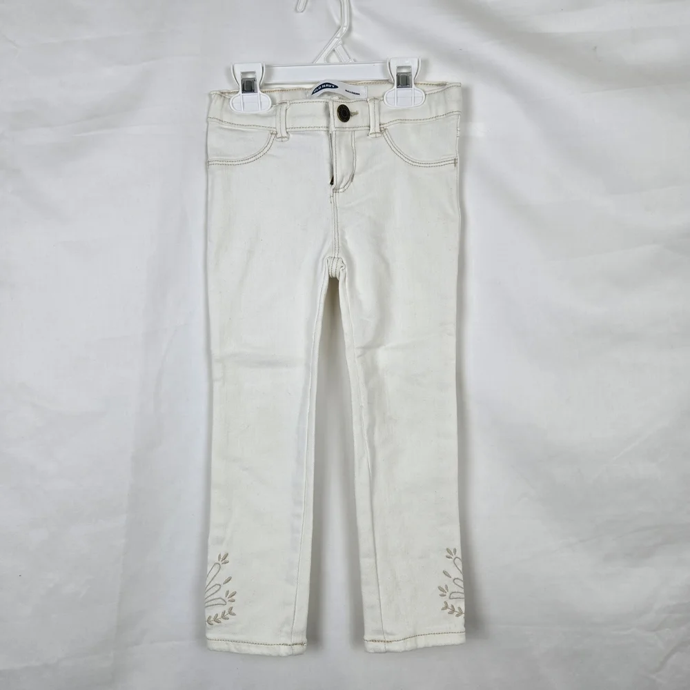 Old Navy Girl Ballerina White Embroidered Adjustable Waist Stretch Jeans 4T NWOT